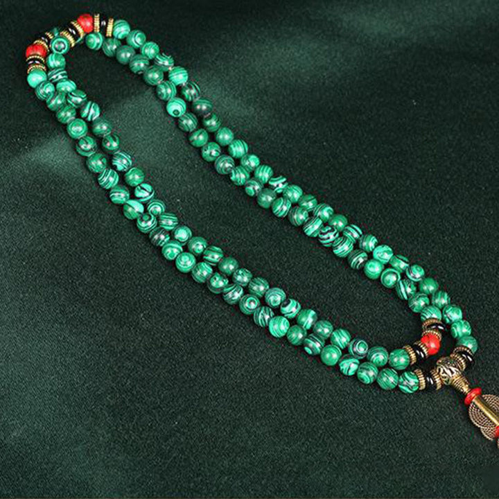 Buddha Stones Tibetan 108 Mala Malachite Beads Bracelet Necklace