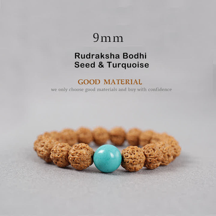 Buddha Stones Tibet Rudraksha Bodhi Seed Dzi Bead Amber Turquoise Wealth Bracelet