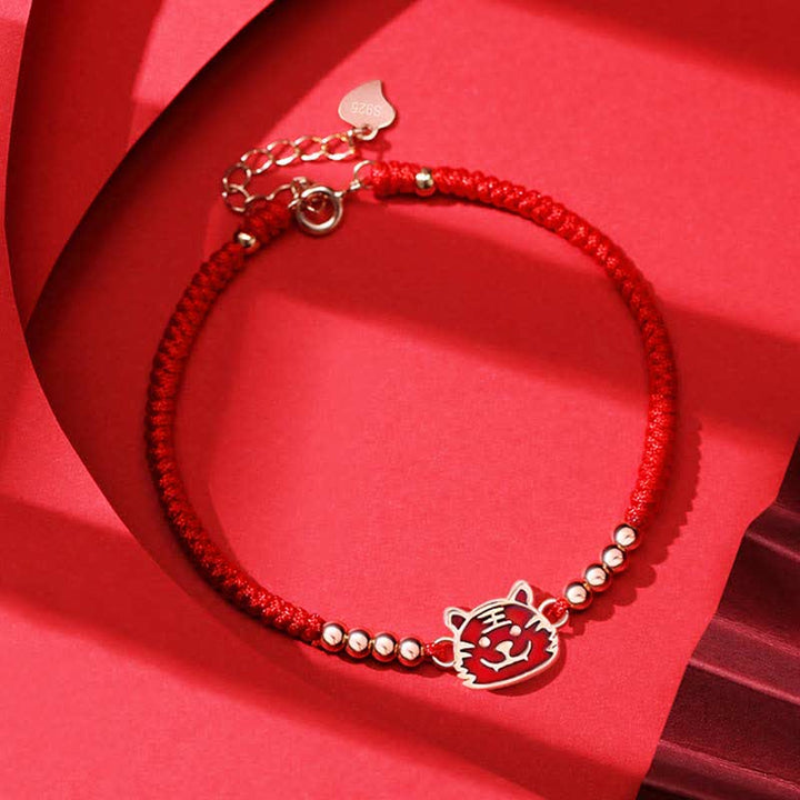 Buddha Stones 925 Sterling Silver Chinese Zodiac Luck Faith Discolor Red String Bracelet