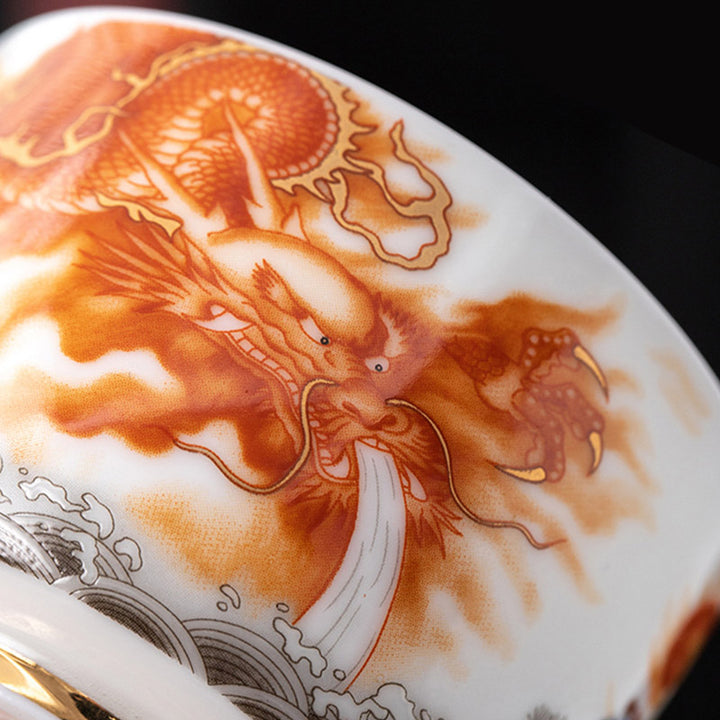 Buddha Stones Dragon Phoenix Crane Sun Ocean Waves Gilt Ceramic Teacup Kung Fu Tea Cup 170ml