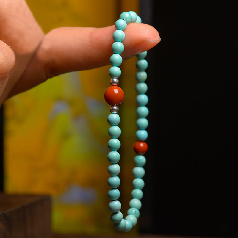 Buddha Stones Turquoise Red Agate Bead Protection Bracelet