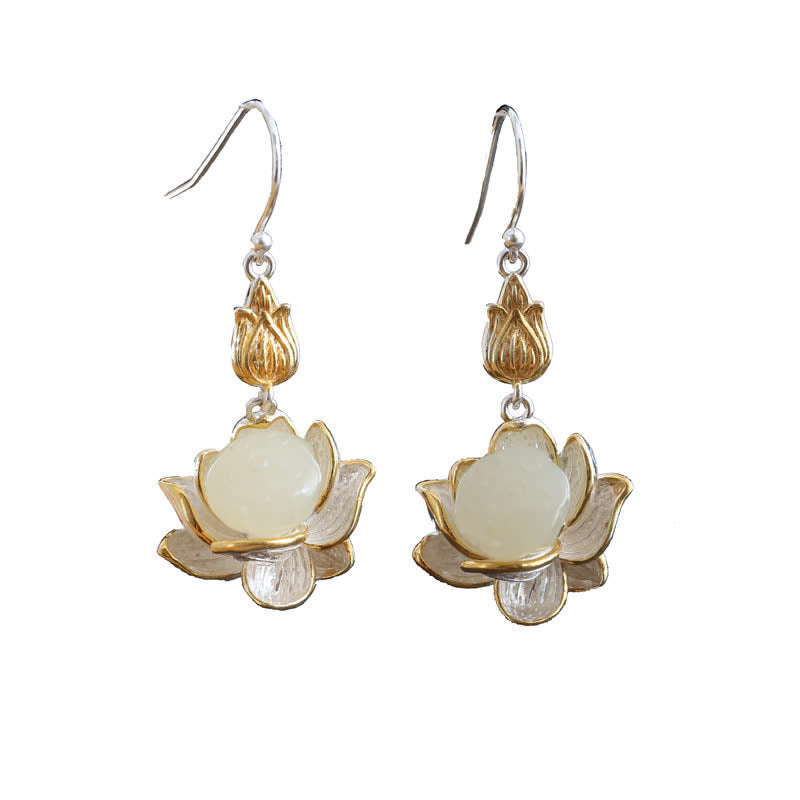 Buddha Stones White Jade Protection Harmony Drop Earrings