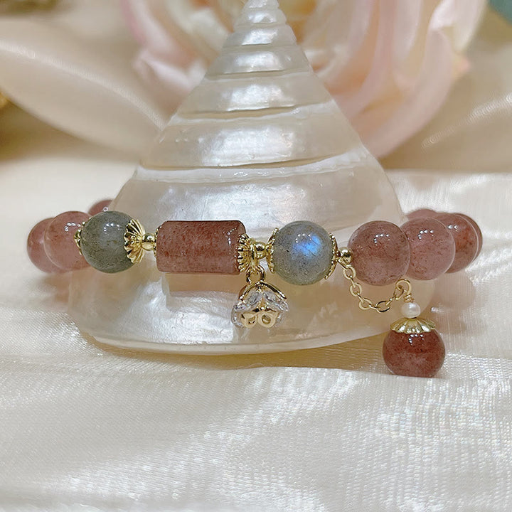 Buddha Stones Natural Strawberry Quartz Moonstone Love Bracelet