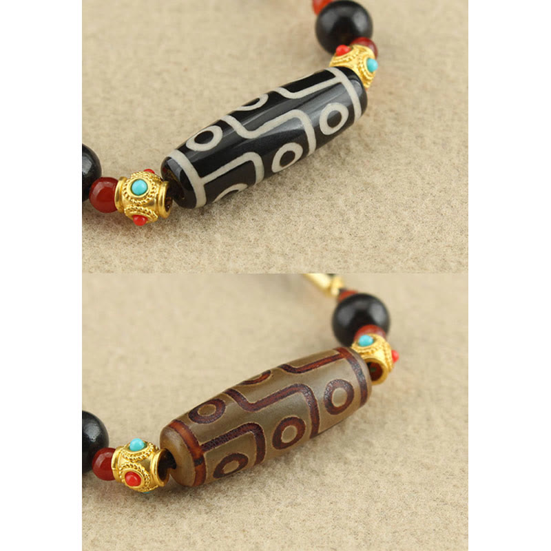 Buddha Stones Tibetan Nine-Eye Dzi Bead Protection Blessings String Necklace Pendant