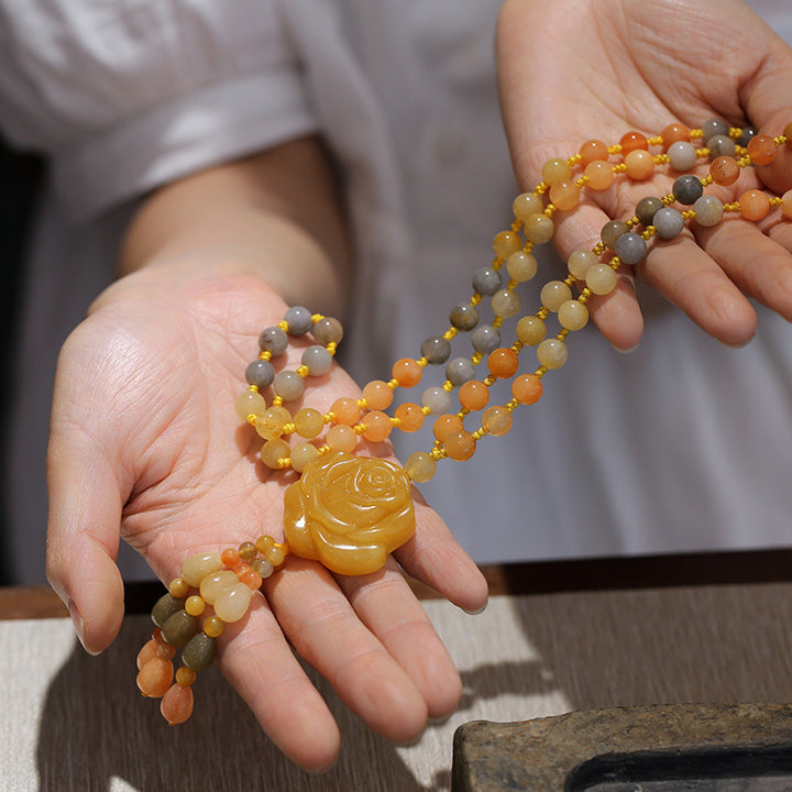 Buddha Stones Tibetan Golden Silk Jade Wealth Pendant Necklace