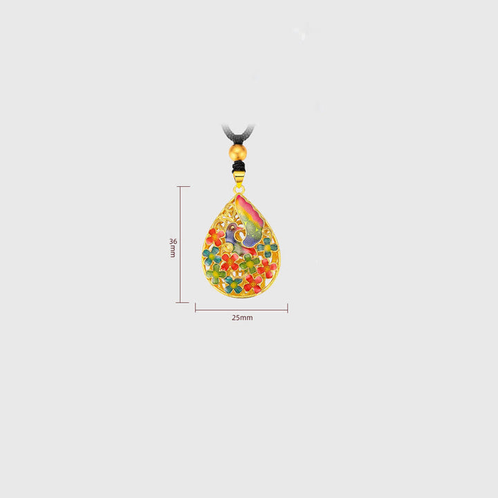 Buddha Stones Colorful Phoenix Flower Luck Strength Necklace Pendant