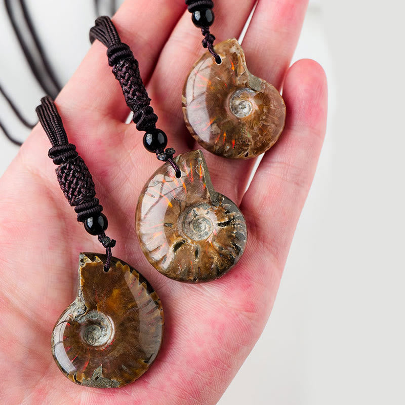 Buddha Stones Natural Ammonite Fossil Snail Pattern Meditation Healing Necklace Pendant