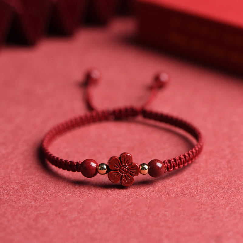 Buddha Stones Four Leaf Clover Five-petal Flower Cinnabar Blessing Red String Bracelet