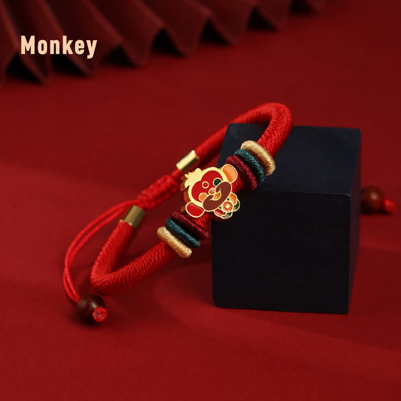 Buddha Stones Handmade 925 Sterling Silver Year of the Dragon Cute Chinese Zodiac Luck Braided Red Bracelet