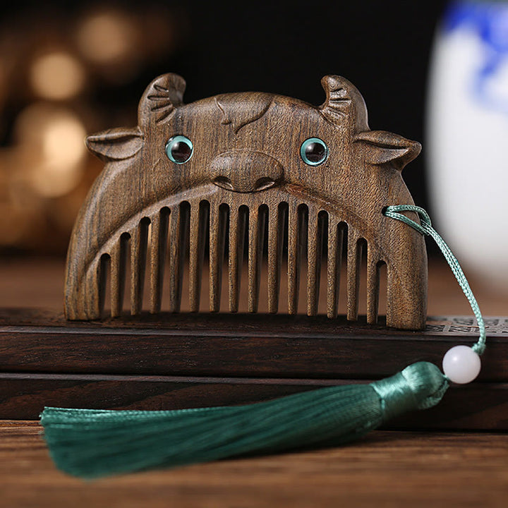 Chinese Zodiac Green Sandalwood Peace Mini Portable Comb