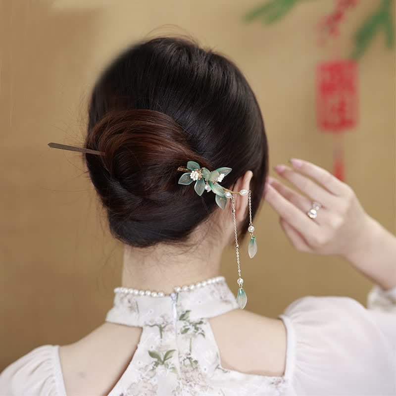 Flower Leaf Pearl Peace Tassel Hairpin