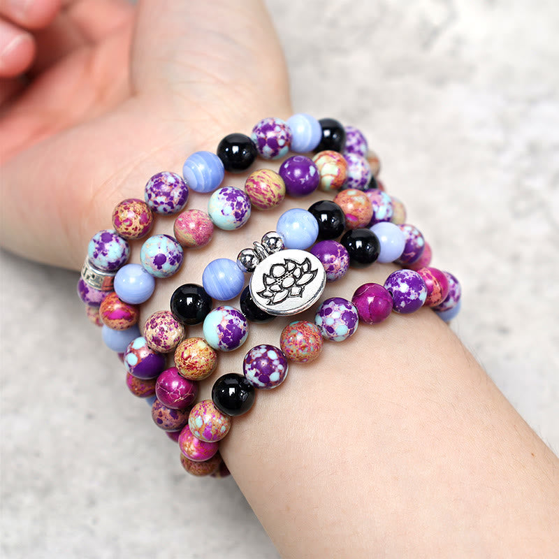 Buddha Stones Natural Purple Miano Real Stone Lotus Mala