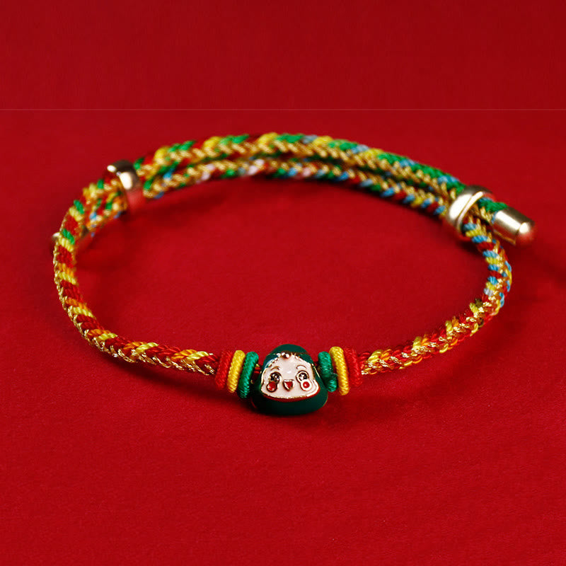 Buddha Stones Colorful Rope Zongzi Pattern Fu Character Luck Handmade Bracelet