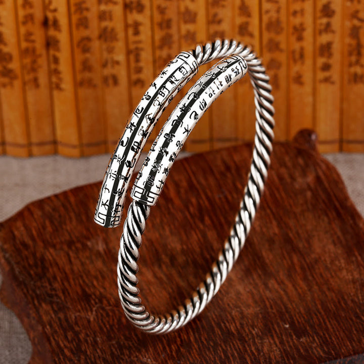 Buddha Stones Retro Heart Sutra Twisted Design Pattern Balance Bracelet Bangle