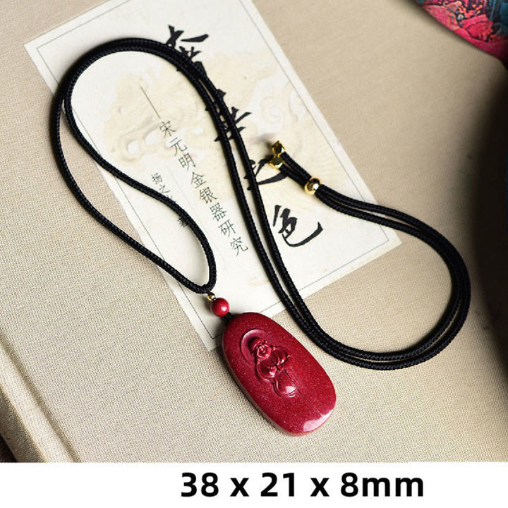 Buddha Stones Laughing Buddha Yin Yang Chinese Zodiac Gourd Natural Cinnabar Blessing Necklace Pendant