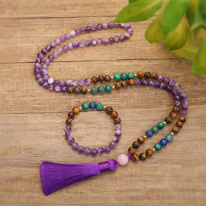 Buddha Stones Tibetan Amethyst Purify Bracelet Mala Set