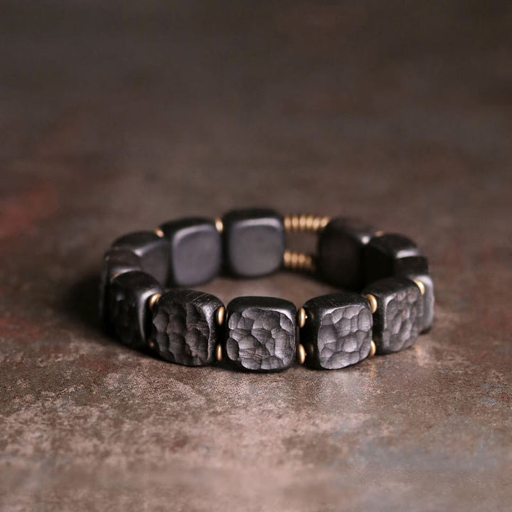 Buddha Stones Retro Ebony Wood Texture Style Copper Peace Balance Bracelet