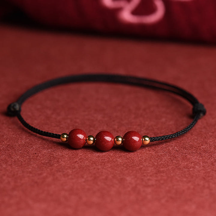 Buddha Stones Natural Lucky Cinnabar Bead Blessing String Bracelet Anklet