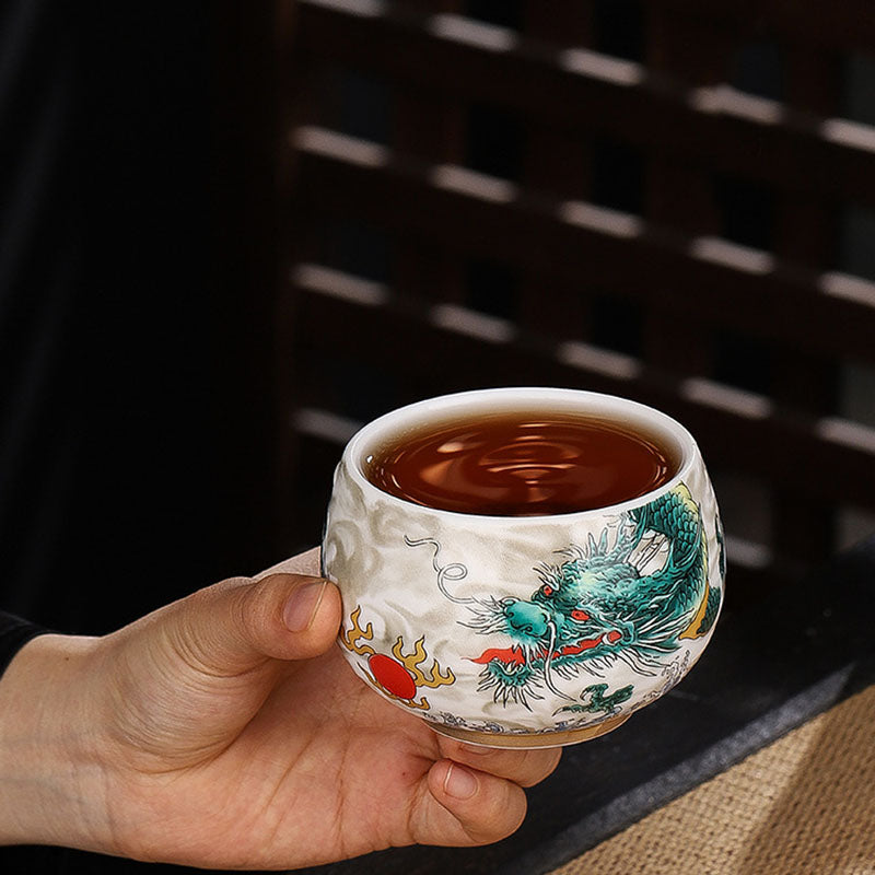 Buddha Stones Dragon Cicada Bamboo Deer Crane Lotus Plum Flower Ceramic Teacup Kung Fu Tea Cup Bowl 185ml