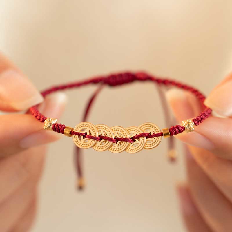 Buddha Stones Copper Coin Fortune Tree Luck Strength Braided Bracelet