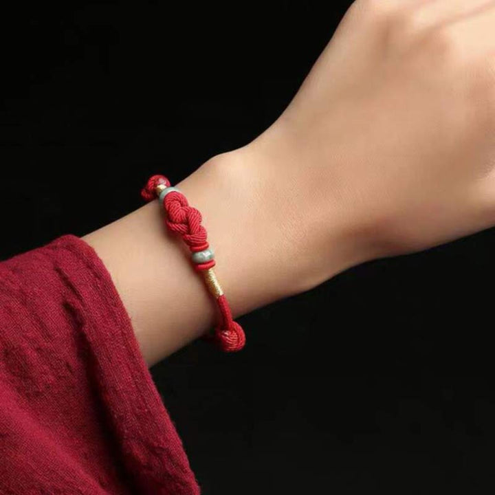 Bring Good Luck Red String Jade Fortune Knot Braided Couple Bracelet