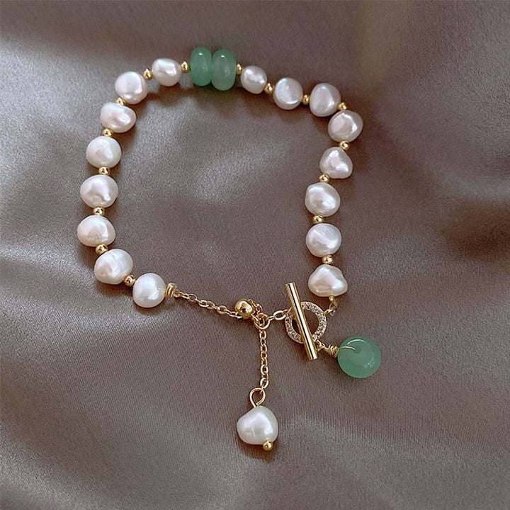 Buddha Stones Pearl Green Strawberry Quartz Bead Healing Chain Bracelet