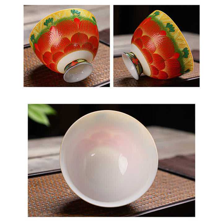 Buddha Stones Lotus Ceramic Teacup Flower Tea Cups 100ml