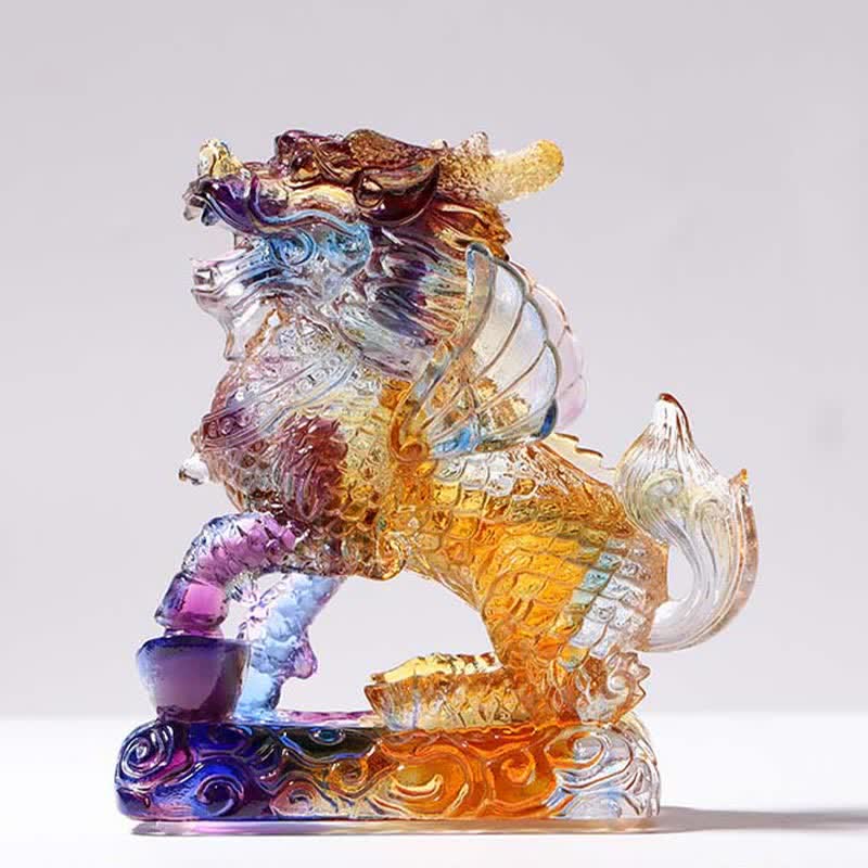 Feng Shui Kirin Handmade Liuli Crystal Art Piece Fortune Home Office Decoration