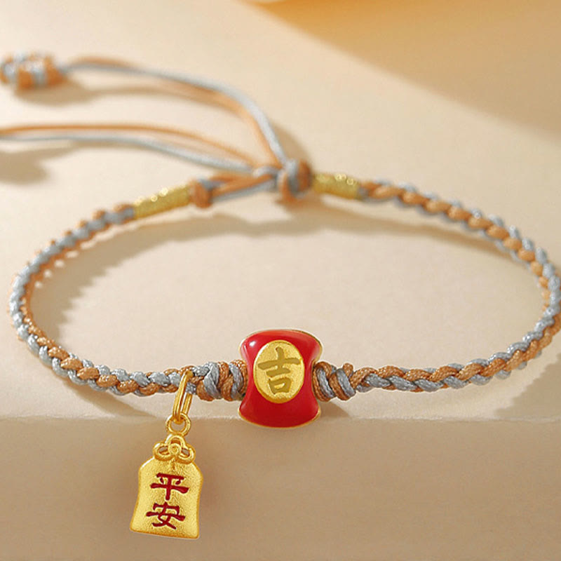 Buddha Stones 925 Sterling Silver Handmade Auspicious Chinese Character Blessing Braided String Bracelet