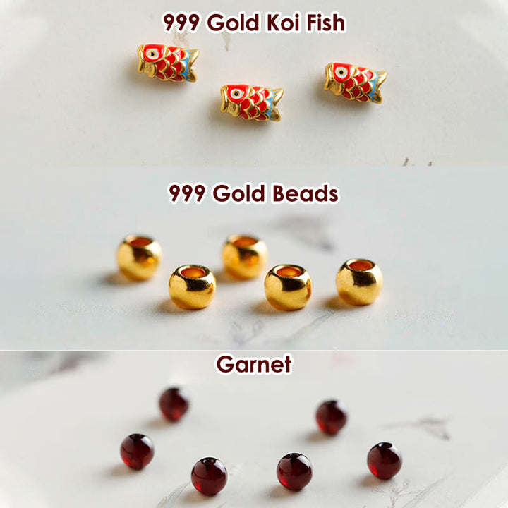 Buddha Stones 999 Gold Koi Fish Natural Garnet Protection Bracelet