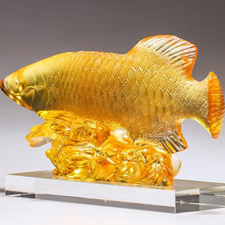 Handmade Liuli Crystal Koi Fish Art Piece Luck Home Office Decoration