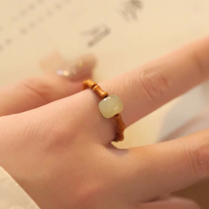 Hetian Jade Beaded Bamboo Prosperity Luck Ring