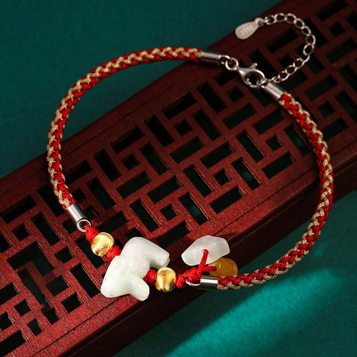 Buddha Stones Chinese Zodiac Jade Prosperity Red String Bracelet Anklet