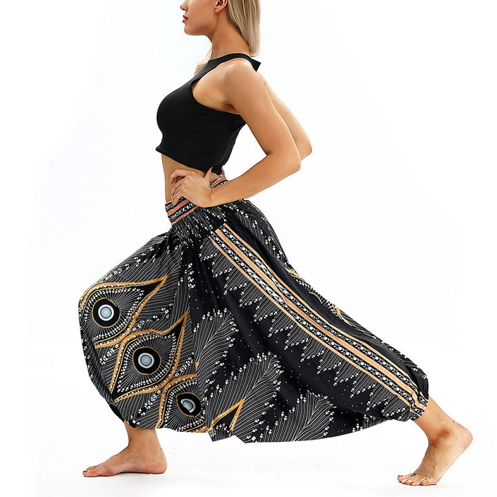 Buddha Stones Boho Feather Yoga Pants Hippie Harem Trousers Sports Fitness Dance Women's Pants