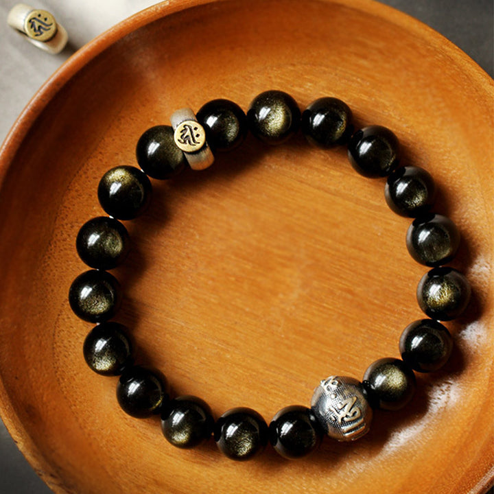 Buddha Stones Chinese Zodiac Natal Buddha Obsidian Purification Bracelet