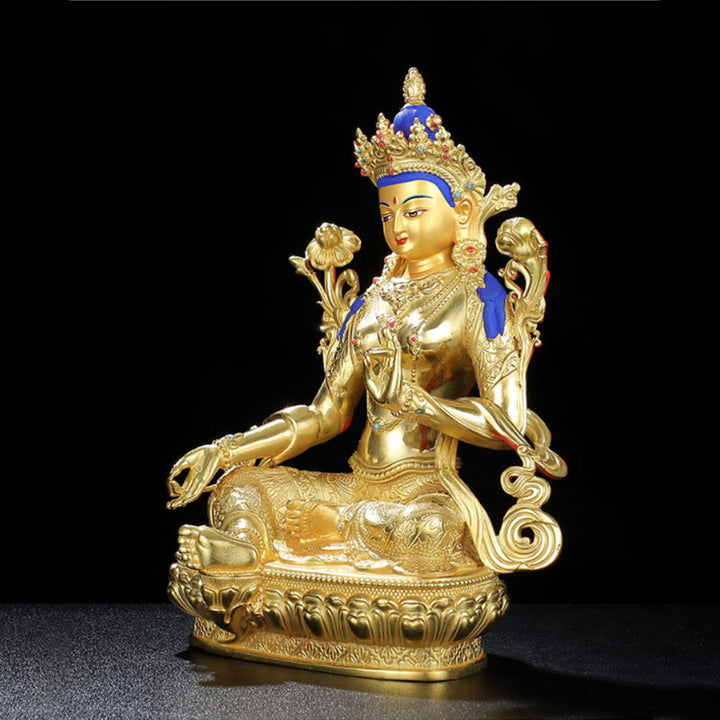 Chenrezig Four-armed Avalokitesvara Protection Copper Gold Plated Statue Decoration