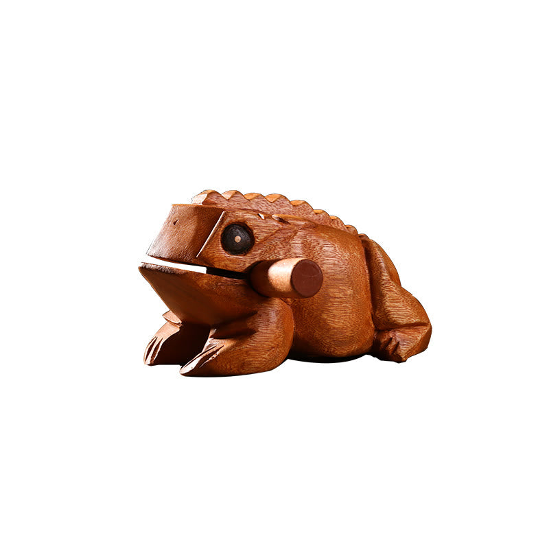 Buddha Stones Handcrafted FengShui Wealth Luck Frog Mini Wooden Croaking Frog Guiro Decoration