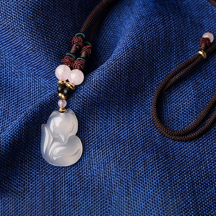 Buddha Stones Chalcedony Fox Pink Crystal Bead Harmony String Necklace Pendant