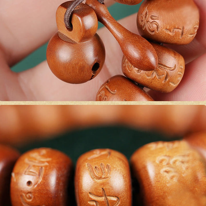 Buddha Stones Natural Tibetan Peach Wood Om Mani Padme Hum Engraved Ward Off Evil Spirits Bracelet