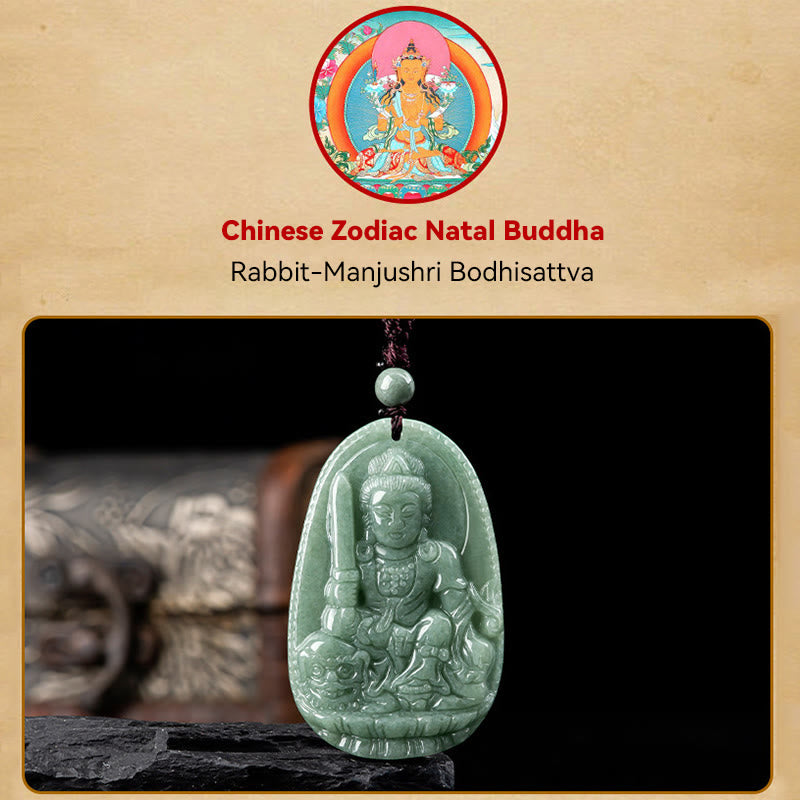 Buddha Stones Chinese Zodiac Natal Buddha Natural Jade Wealth Prosperity Necklace Pendant