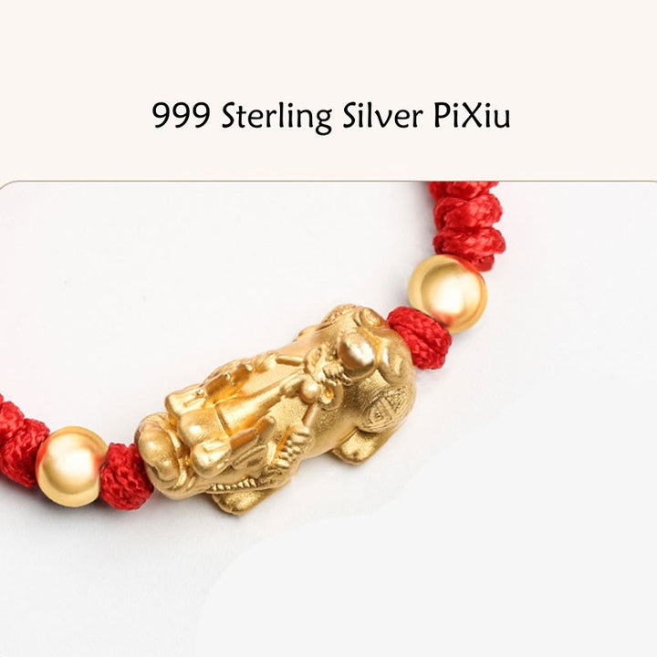 Buddha Stones 999 Sterling Silver PiXiu Wealth King Kong Knot String Braided Kids Child Bracelet