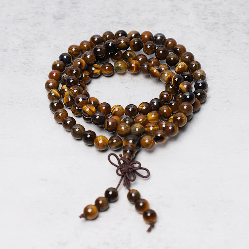 Buddha Stones Tibetan 108 Natural Tiger Eye Gemstone Beads Prayer Mala Bracelet Necklace