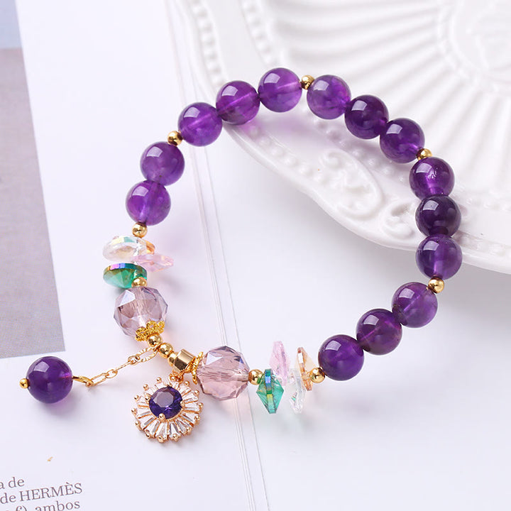 Natural Amethyst Zircon Sun Healing Spiritual Charm Bracelet