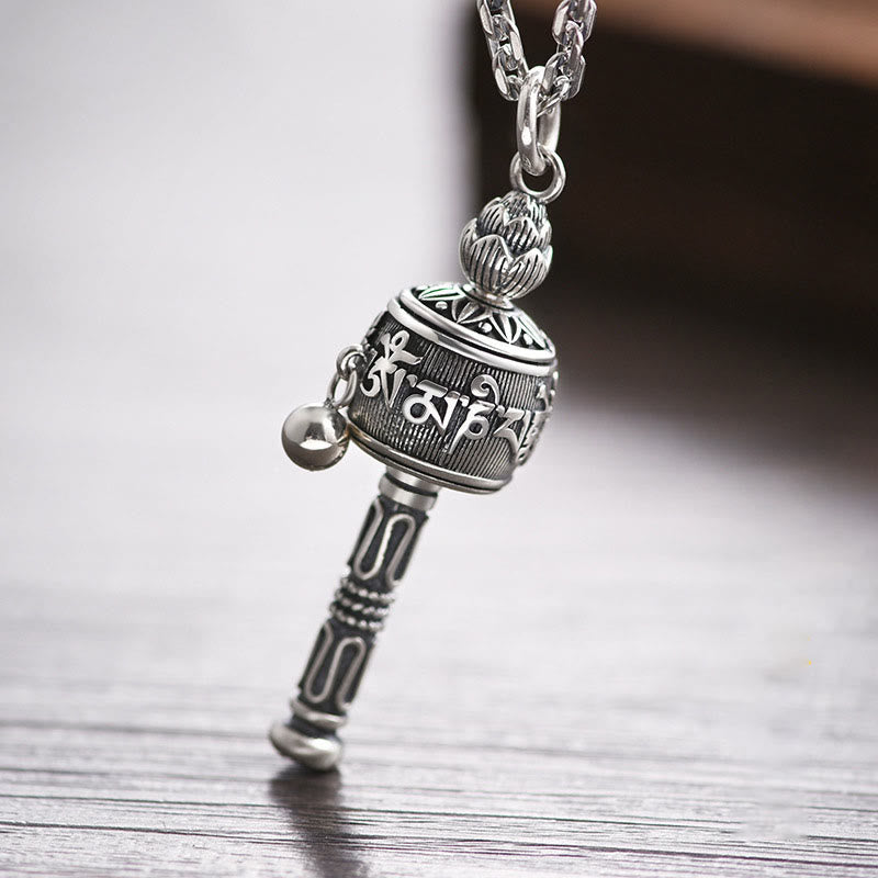 Buddha Stones Tibetan Om Mani Padme Hum Prayer Wheel Lotus Wisdom Rotatable Necklace Pendant