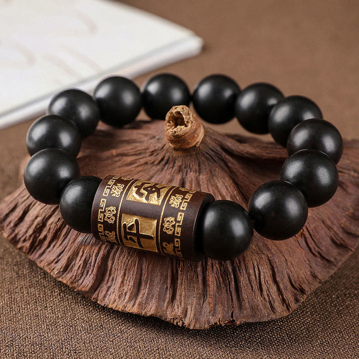 Buddha Stones Lightning Strike Wood Om Mani Padme Hum Protection Bracelet