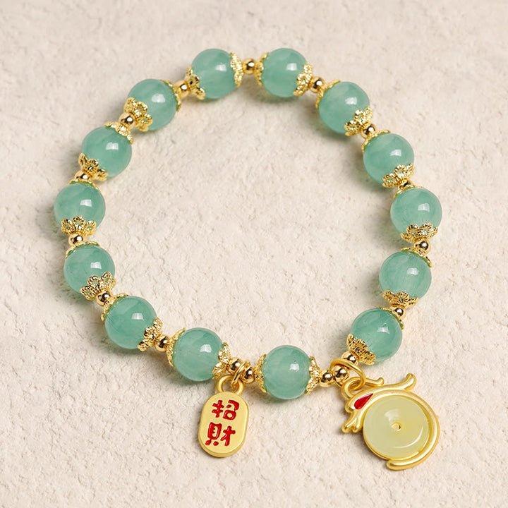 Buddha Stones Year of the Dragon Red Agate Green Aventurine Peace Buckle Fu Character Lucky Fortune Bracelet