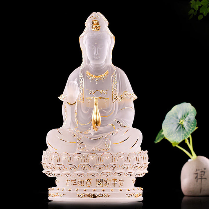 Buddha Stones Kwan Yin Avalokitesvara Handmade Figurine Liuli Crystal Art Piece Wealth Statue Home Offering Decoration