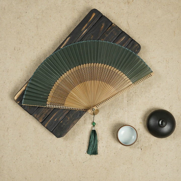 Buddha Stones Vintage Handheld Folding Fan With Bamboo Frames