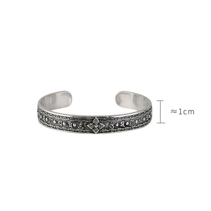 Buddha Stones 925 Sterling Silver Om Mani Padme Hum Double Dorje Engraved Wisdom Cuff Bracelet Bangle