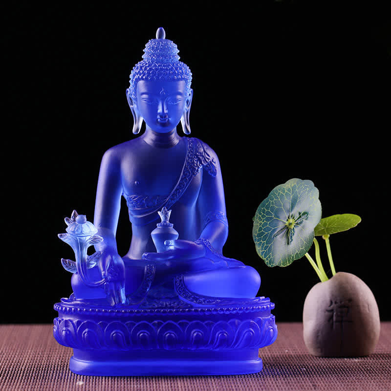 Medicine Buddha Handmade Liuli Crystal Art Piece Compassion Statue Home Office Offering Decoration